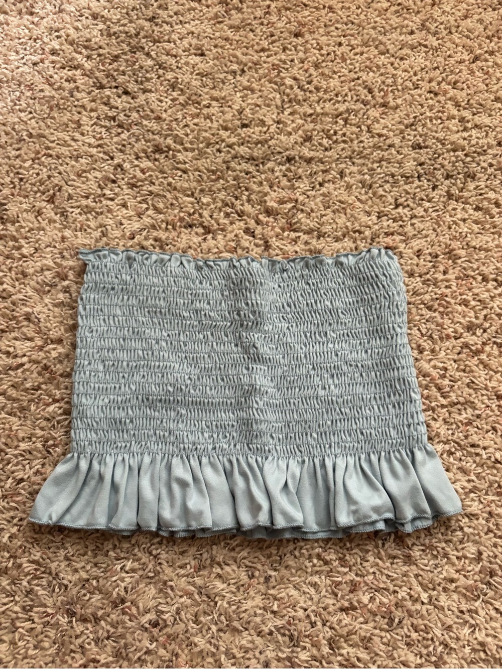 Smocked Ruffle Crop Top in Light Blue